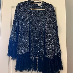 EUC RVCA black cardigan with sequins and fringe